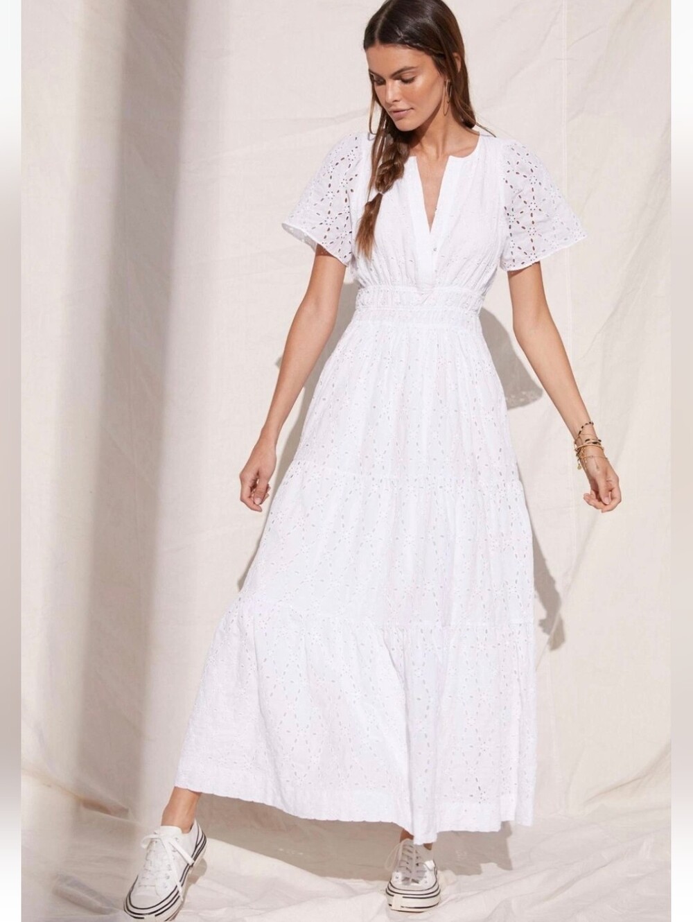 Anthropologie White Eyelet Maxi Dress